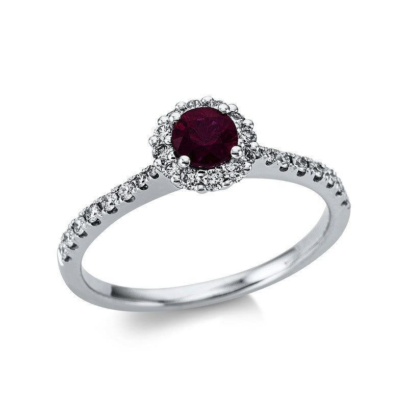 Ring mit Rubin  aus 750/-18 Karat Weißgold mit 28 Diamanten 0