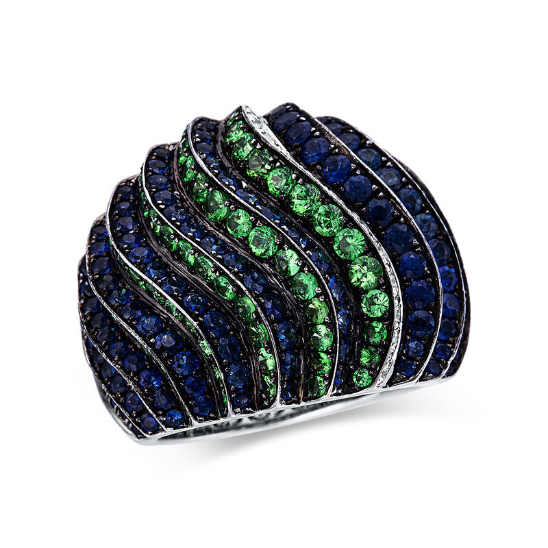Ring mit Saphir  aus 750/-18 Karat Weißgold mit 75 Diamanten 1