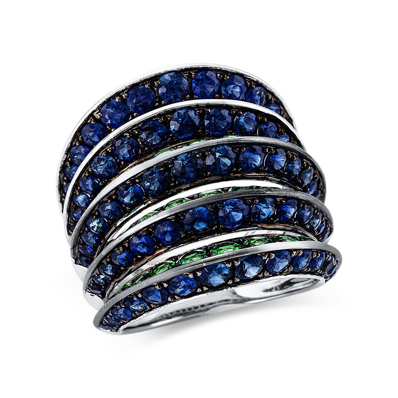 Ring mit Saphir  aus 750/-18 Karat Weißgold mit 30 Diamanten 1