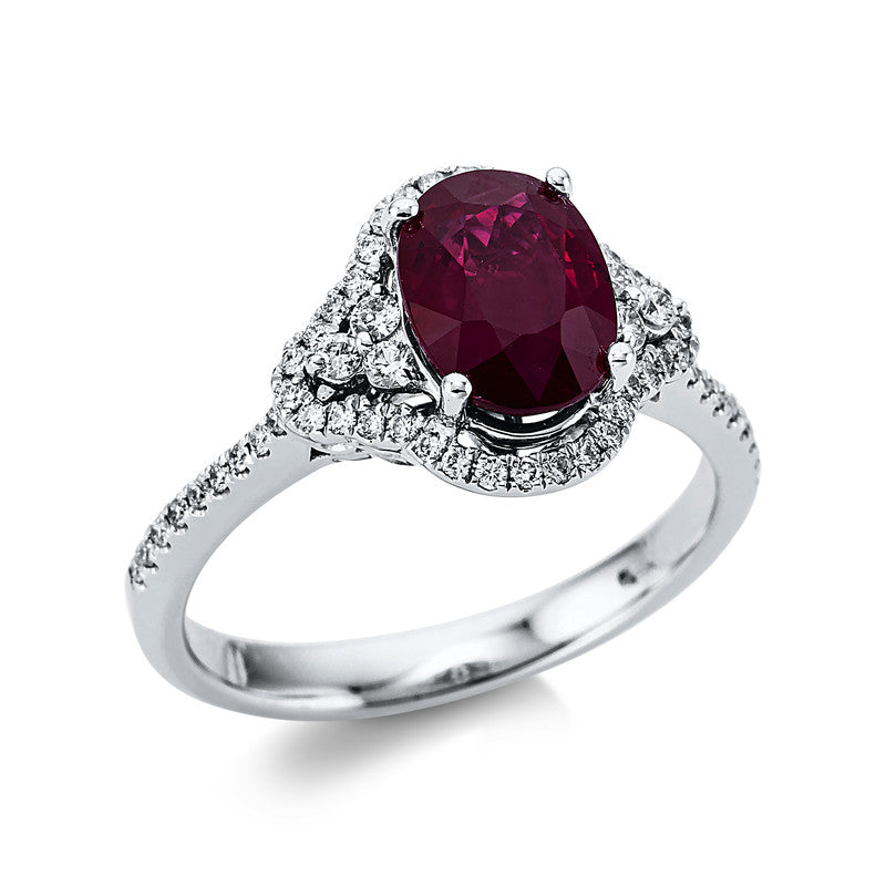 Ring mit Rubin  aus 750/-18 Karat Weißgold mit 58 Diamanten 0