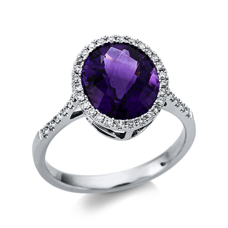 Ring mit Amethyst  aus 750/-18 Karat Weißgold mit 40 Diamanten 0