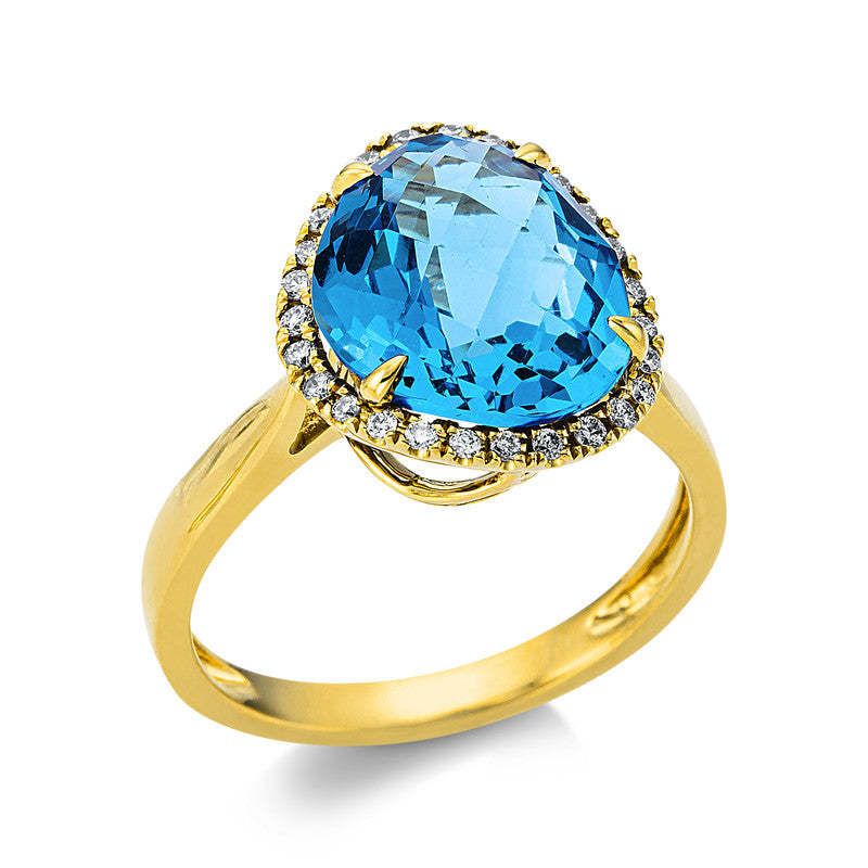 Ring mit Blautopas  aus 750/-18 Karat Gelbgold mit 27 Diamanten 0
