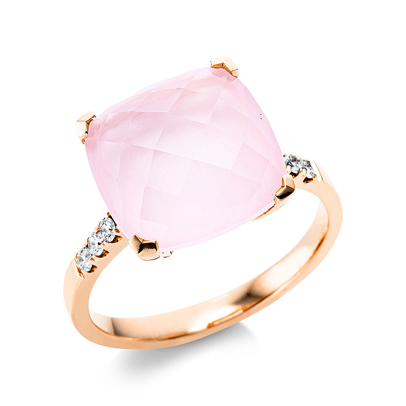 Ring mit Rosenquarz  aus 750/-18 Karat Rotgold mit 8 Diamanten 0