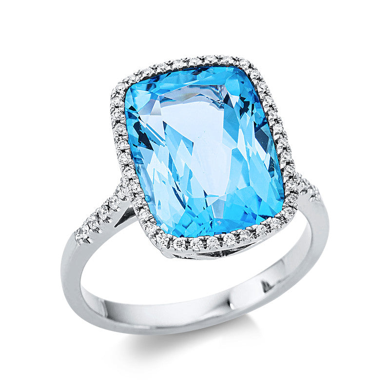 Ring mit Blautopas  aus 750/-18 Karat Weißgold mit 50 Diamanten 0