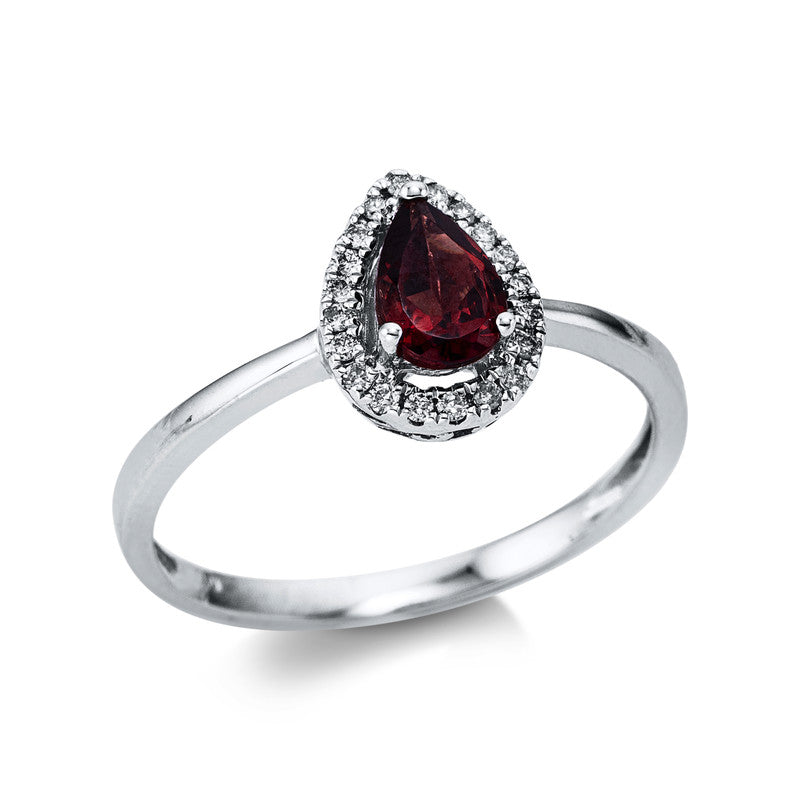 Ring mit Granat  aus 750/-18 Karat Weißgold mit 20 Diamanten 0