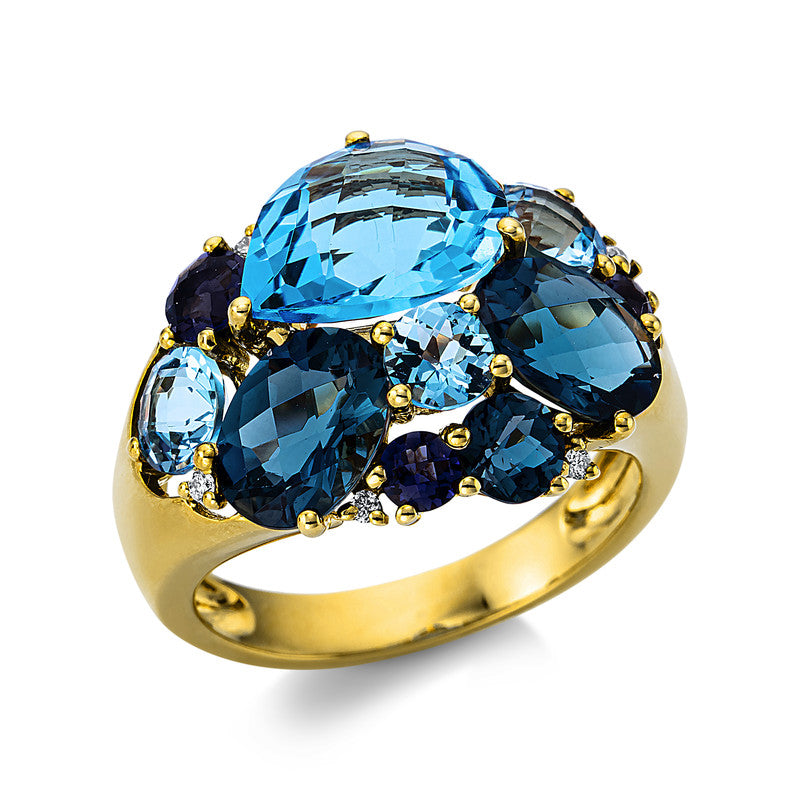 Ring mit Topas  aus 750/-18 Karat Gelbgold mit 6 Diamanten 0