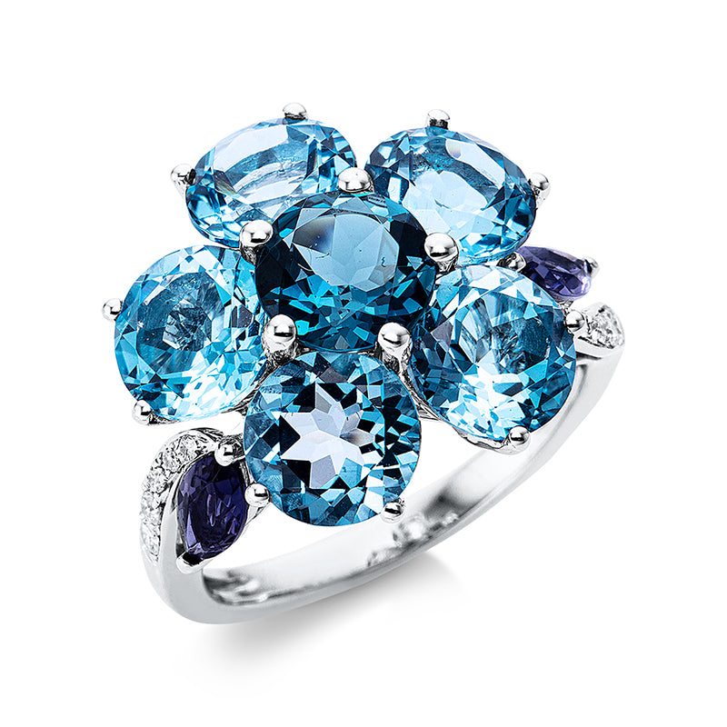 Ring mit Topas  aus 750/-18 Karat Weißgold mit 11 Diamanten 0