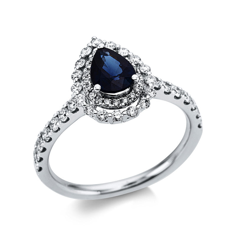 Ring mit Saphir  aus 750/-18 Karat Weißgold mit 52 Diamanten 0