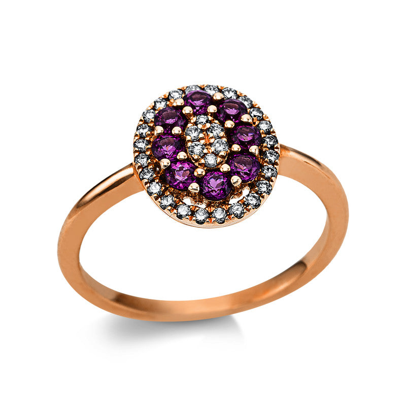 Ring mit Rhodolith  aus 750/-18 Karat Rotgold mit 30 Diamanten 0