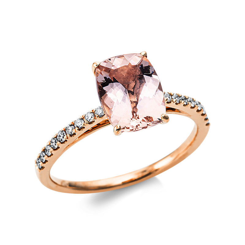 Ring mit Morganit  aus 750/-18 Karat Rotgold mit 18 Diamanten 0