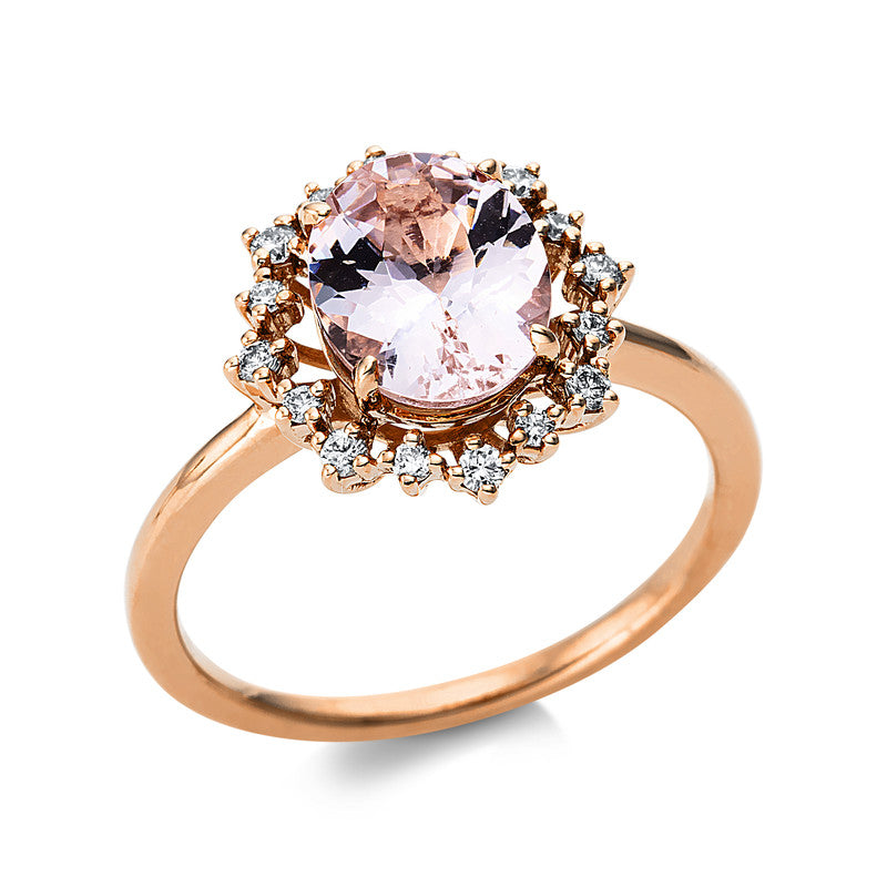 Ring mit Morganit  aus 750/-18 Karat Rotgold mit 16 Diamanten 0