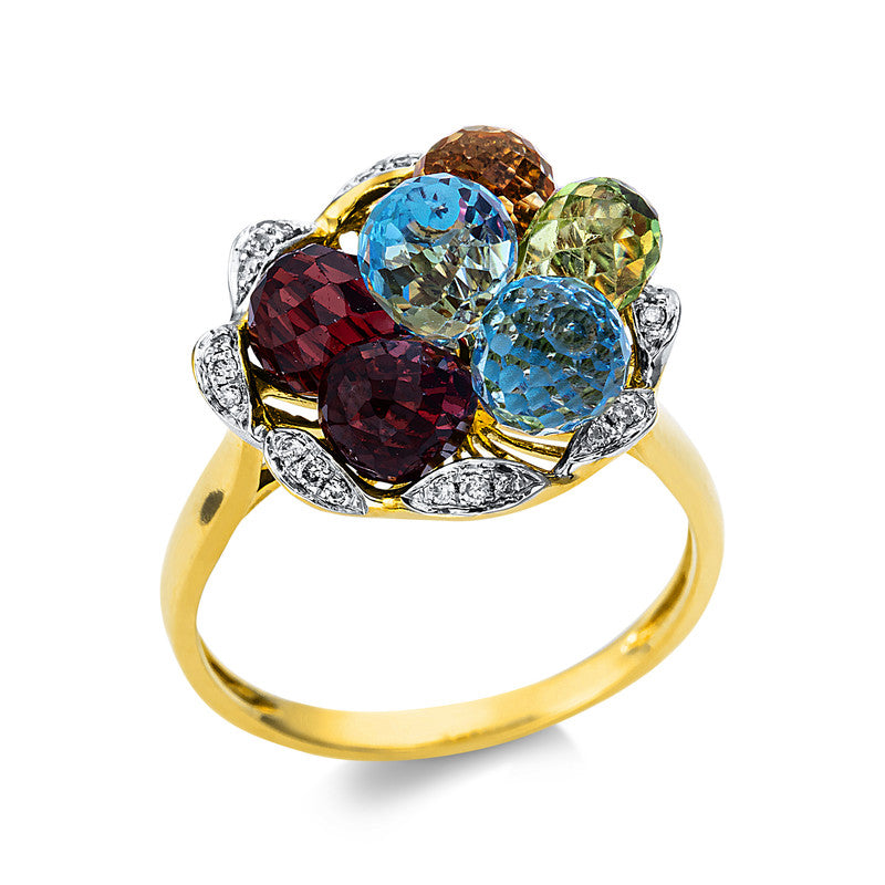 Ring mit Farbstein  aus 750/-18 Karat Gelbgold mit 24 Diamanten 0