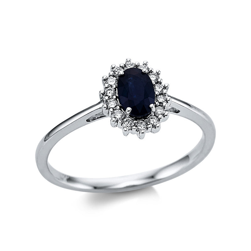 Ring mit Saphir  aus 750/-18 Karat Weißgold mit 14 Diamanten 0