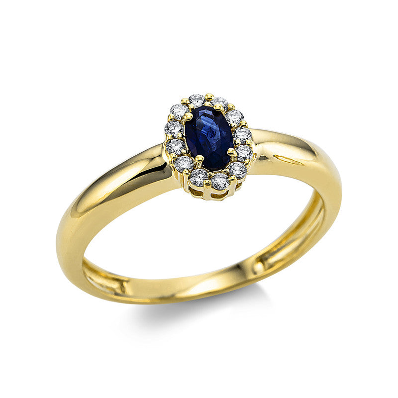 Ring mit Saphir  aus 750/-18 Karat Gelbgold mit 12 Diamanten 0