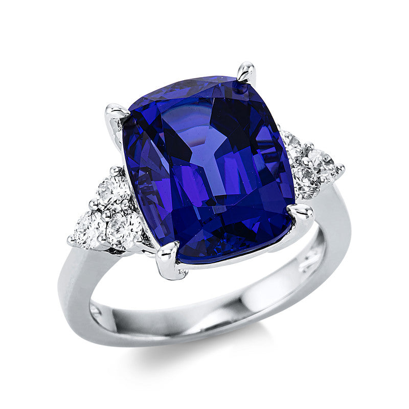 Ring mit Tansanit  aus 750/-18 Karat Weißgold mit 6 Diamanten 0