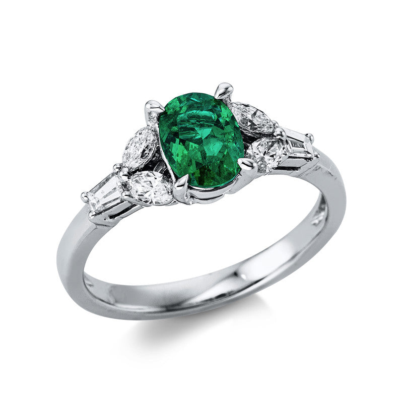 Ring mit Smaragd  aus 585/-14 Karat Weißgold mit 6 Diamanten 0