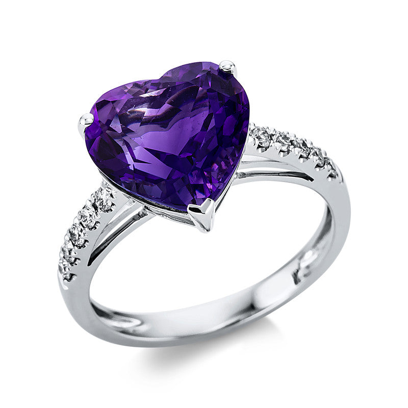 Ring mit Amethyst  aus 750/-18 Karat Weißgold mit 10 Diamanten 0