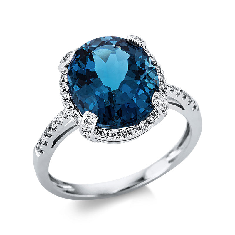 Ring mit Topas  aus 750/-18 Karat Weißgold mit 48 Diamanten 0