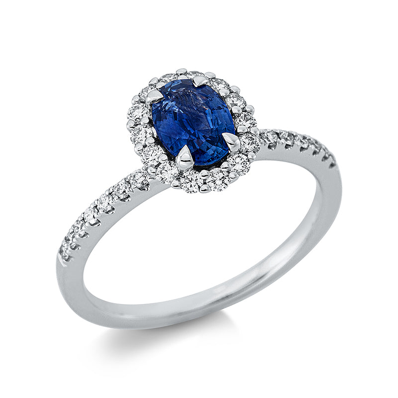 Ring mit Saphir  aus 750/-18 Karat Weißgold mit 28 Diamanten 0