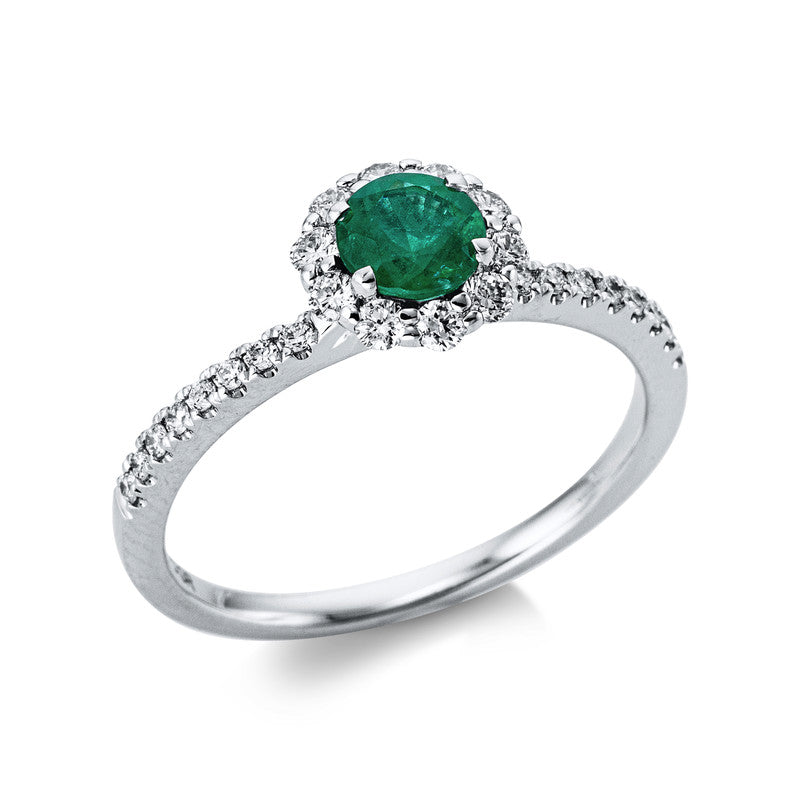 Ring mit Smaragd  aus 750/-18 Karat Weißgold mit 26 Diamanten 0