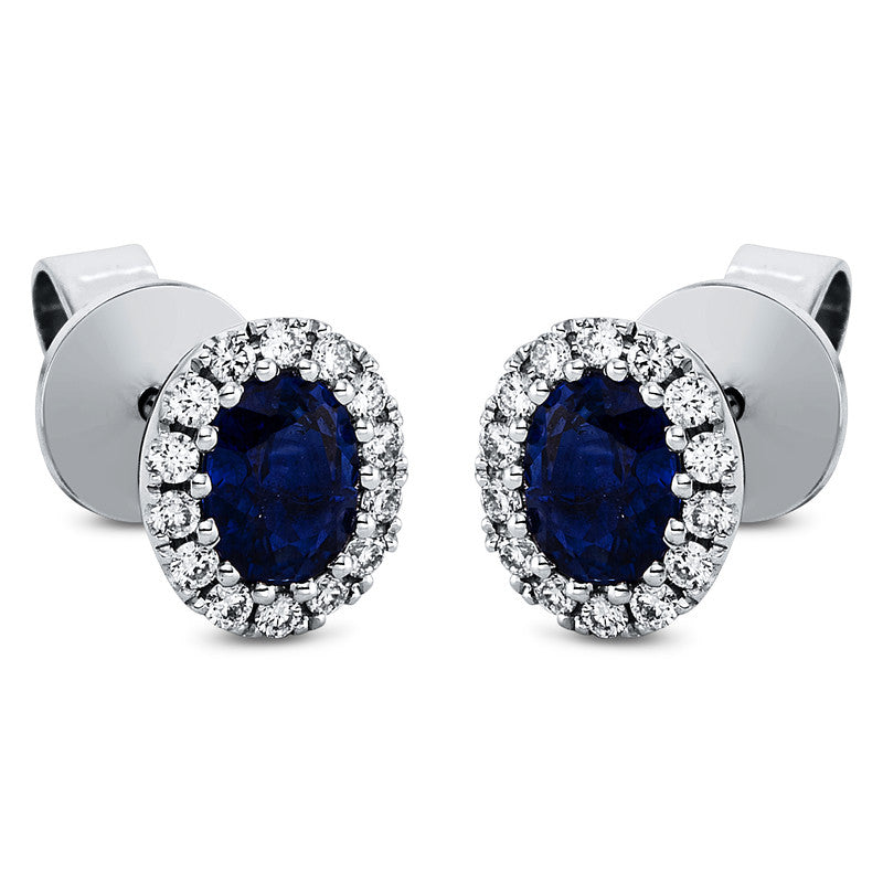 Ohrstecker mit Saphir  aus 750/-18 Karat Weißgold mit 28 Diamanten 0