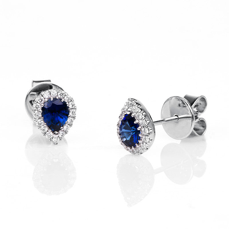 Ohrstecker mit Saphir  aus 750/-18 Karat Weißgold mit 32 Diamanten 0