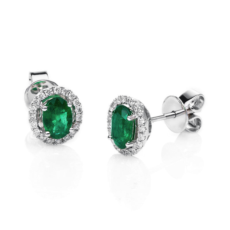 Ohrstecker mit Smaragd  aus 750/-18 Karat Weißgold mit 38 Diamanten 0