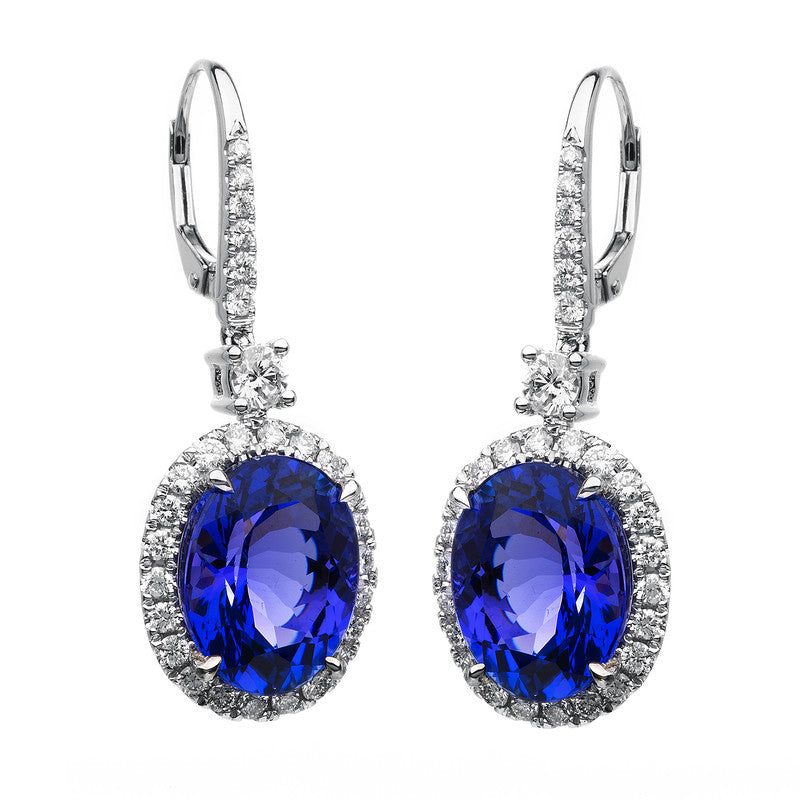 Ohrschmuck mit Tansanit  aus 750/-18 Karat Weißgold mit 58 Diamanten 1