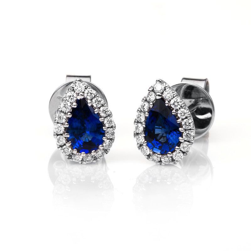 Ohrstecker mit Saphir  aus 750/-18 Karat Weißgold mit 32 Diamanten 0