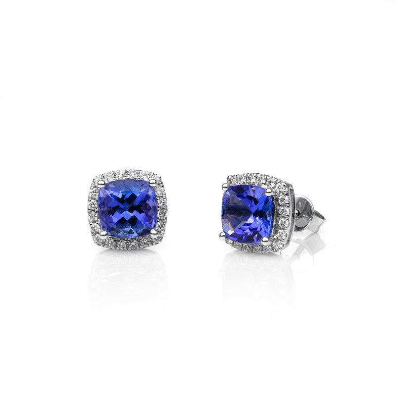 Ohrstecker mit Tansanit  aus 750/-18 Karat Weißgold mit 40 Diamanten 0