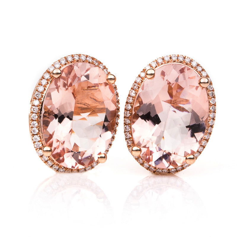Ohrstecker mit Morganit  aus 585/-14 Karat Rotgold mit 88 Diamanten 0