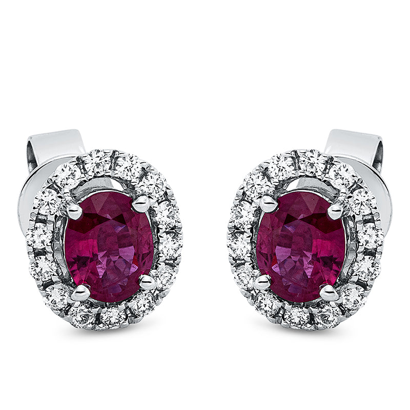 Ohrstecker mit Rubin  aus 750/-18 Karat Weißgold mit 28 Diamanten 0