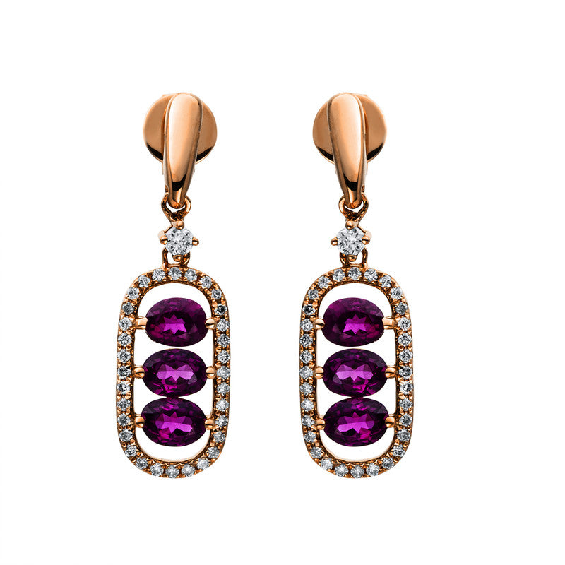 Ohrschmuck mit Rhodolith  aus 750/-18 Karat Rotgold mit 66 Diamanten 0