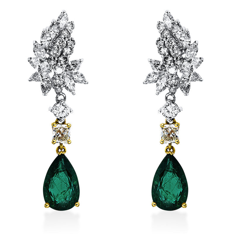 Ohrschmuck mit Smaragd  aus 750/-18 Karat Weißgold / Gelbgold mit 46 Diamanten 2