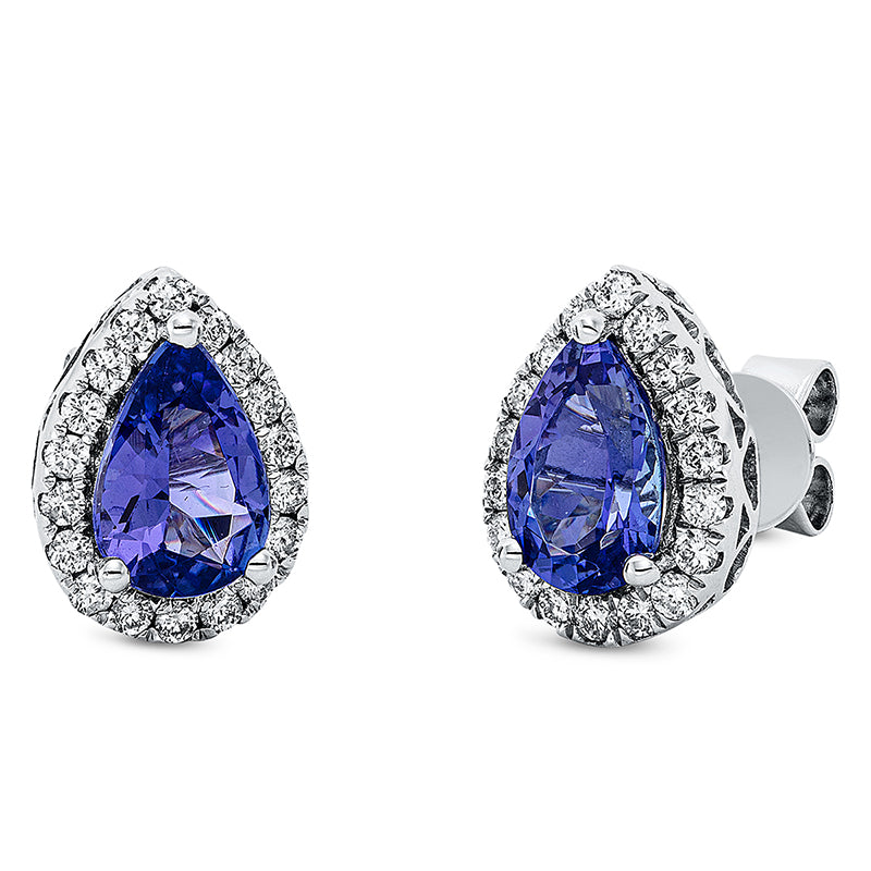 Ohrstecker mit Tansanit  aus 585/-14 Karat Weißgold mit 36 Diamanten 0