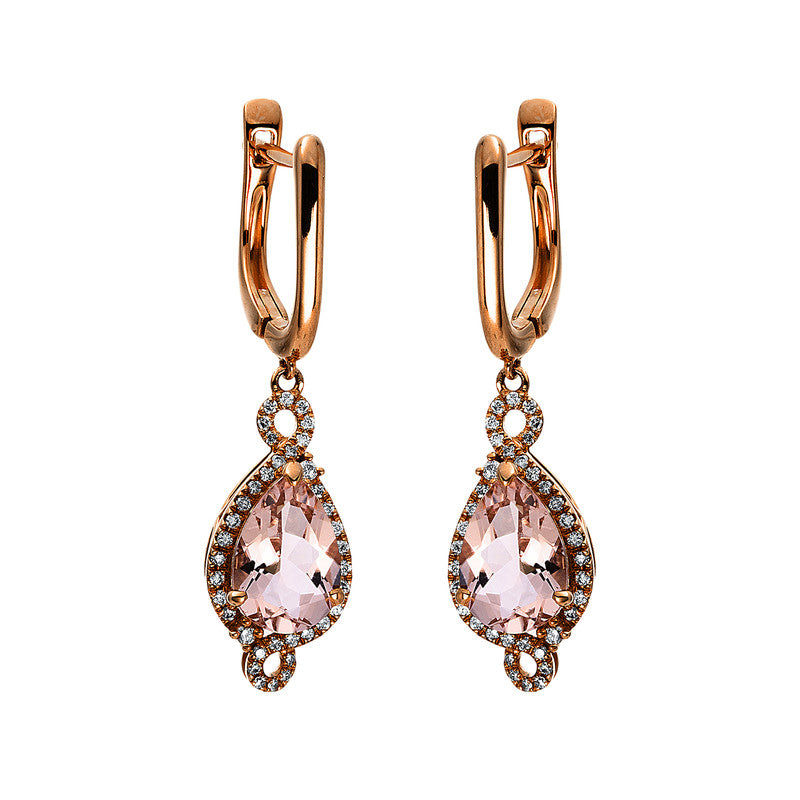Ohrschmuck mit Morganit  aus 750/-18 Karat Rotgold mit 74 Diamanten 0
