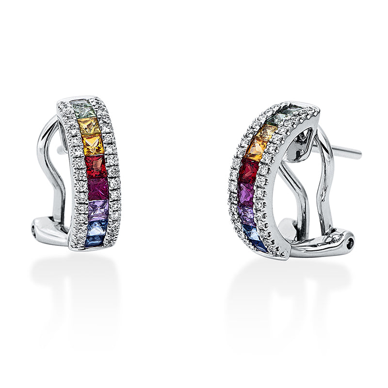 Creolen mit Saphir  aus 750/-18 Karat Weißgold mit 72 Diamanten 0