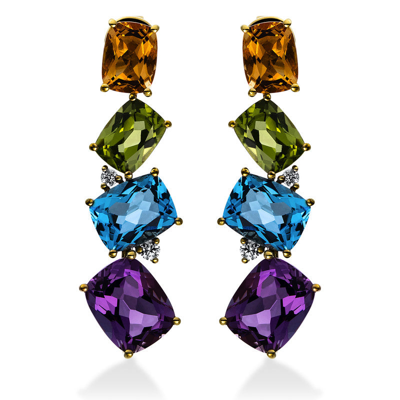 Ohrschmuck mit Citrin  aus 750/-18 Karat Gelbgold mit 4 Diamanten 0