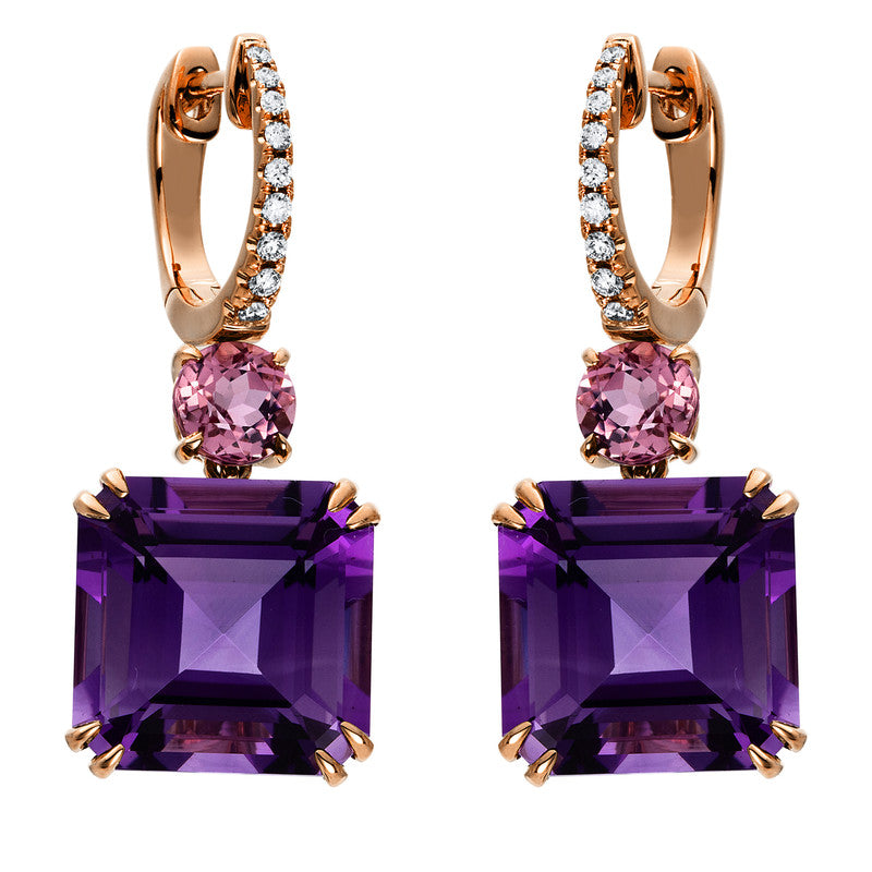 Ohrschmuck mit Turmalin  aus 750/-18 Karat Rotgold mit 18 Diamanten 0