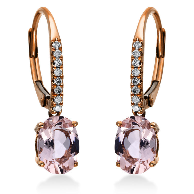 Ohrschmuck mit Morganit  aus 417/-10 Karat Rotgold mit 16 Diamanten 0
