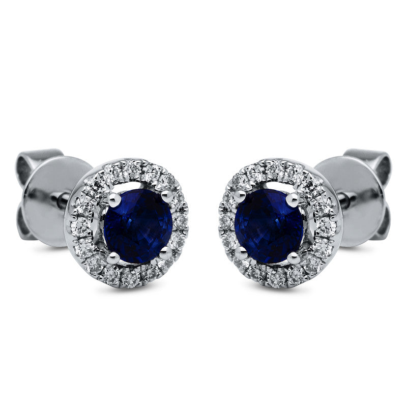 Ohrstecker mit Saphir  aus 750/-18 Karat Weißgold mit 32 Diamanten 0