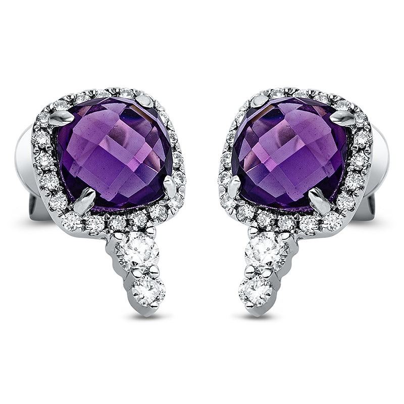 Ohrschmuck mit Amethyst  aus 750/-18 Karat Weißgold mit 44 Diamanten 0
