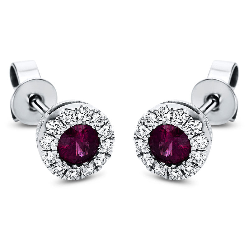 Ohrstecker mit Rubin  aus 750/-18 Karat Weißgold mit 24 Diamanten 0