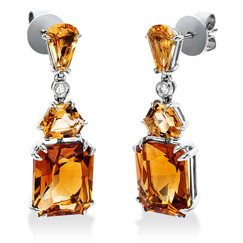 Ohrschmuck mit Citrin  aus 750/-18 Karat Weißgold mit 2 Diamanten 0