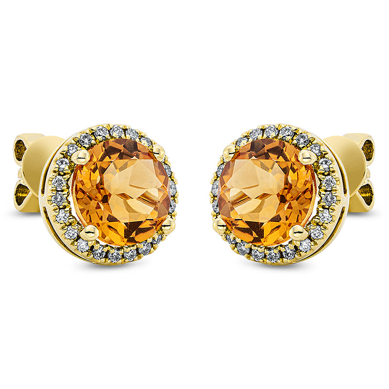 Ohrstecker mit Citrin  aus 750/-18 Karat Gelbgold mit 44 Diamanten 0