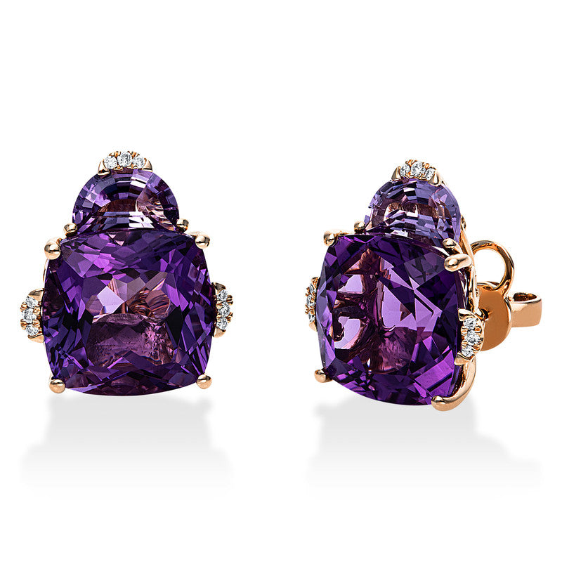 Ohrstecker mit Amethyst  aus 750/-18 Karat Rotgold mit 18 Diamanten 0