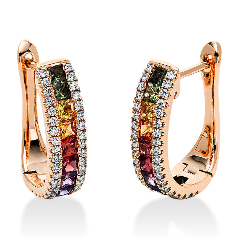 Creolen mit Saphir  aus 585/-14 Karat Rotgold mit 76 Diamanten 0