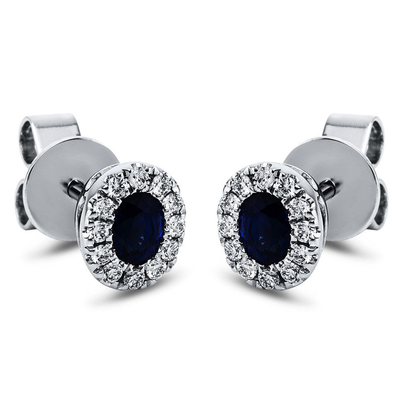 Ohrstecker mit Saphir  aus 750/-18 Karat Weißgold mit 24 Diamanten 0