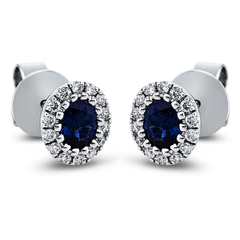 Ohrstecker mit Saphir  aus 750/-18 Karat Weißgold mit 28 Diamanten 0