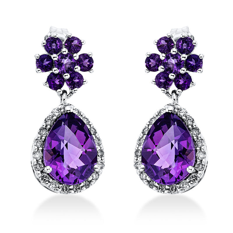 Ohrschmuck mit Amethyst  aus 750/-18 Karat Weißgold mit 36 Diamanten 0